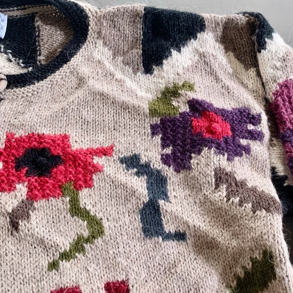 Vintage Handknit Alpaca Wool Floral Grandma Sweater Hallet Medium - Picture 5 of 10